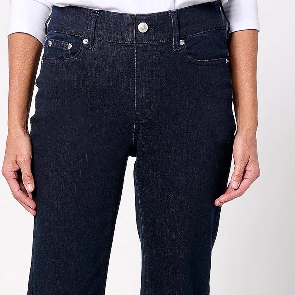 NWOT Denim & Co. Size 10 Regular Cozy Touch Slim Straight Jean Dark Wash $79 - Picture 2 of 9